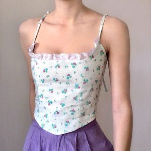 Floral Light Blue Bustier with Ruffles Handmade